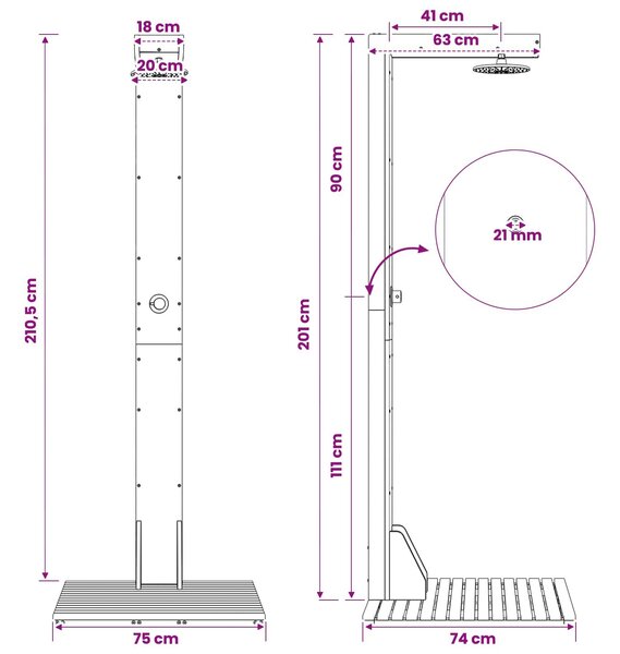 VidaXL Kültéri zuhany 210,5 cm Szilárd akácfa és rozsdamentes acél