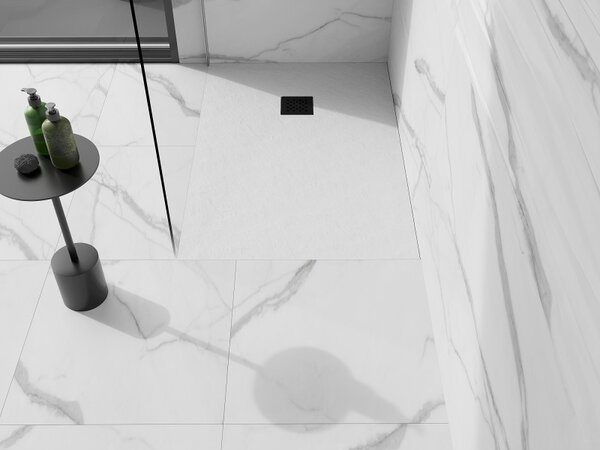 Mexen, Mexen Stone+ brodzik kompozytowy prostokątny 140 x 70 cm, bialy, fekete maskownica - 44107014-B