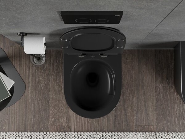 Mexen Rico, falra akasztható wc csésze 490x360x370 mm, Perem nélküli Tornado + duroplast wc ülőke, matt fekete, 30720185T