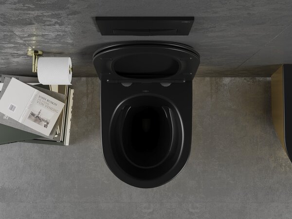 Mexen Lena, függő wc csésze 480x360x355 mm, lassan leeső ülőfelülettel, fekete matt - arany, 30224076