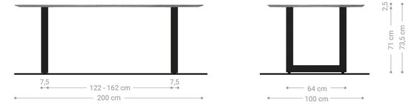 DELIFE Étkezőasztal Edge hajóformájú 200x100 akác természetes rozsdamentes acél széles svájci él
