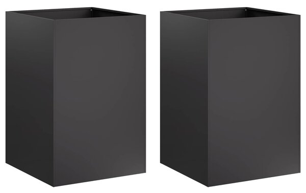 VidaXL Kerti cserép 2 db Fekete 40 x 40 x 75 cm Hidegen hengerelt acél