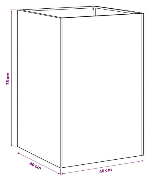 VidaXL Kerti cserép 2 db Fekete 40 x 40 x 75 cm Hidegen hengerelt acél
