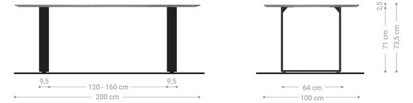 DELIFE Étkezőasztal Edge hajóformájú 200x100 akác természetes rozsdamentes acél keskeny svájci él