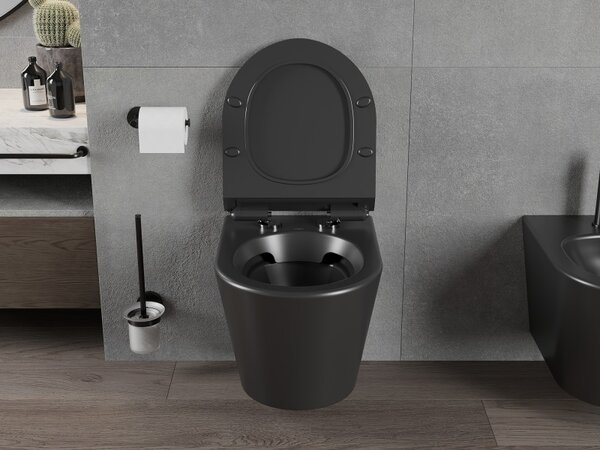 Mexen Rico falra akasztható WC Peremless WC ülőkével Vékony hőre keményedő, matt fekete - 30720185