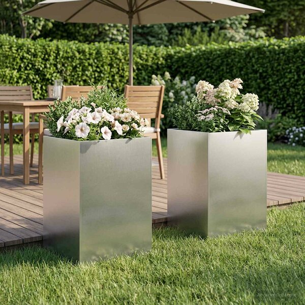 VidaXL Kerti cserép 2 db Ezüst 40 x 40 x 75 cm Rozsdamentes Acél