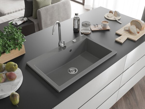 Mexen Elix, 1 tálos gránit mosogató 800 x 500 mm, szürke, króm szifon, 6527801005-71