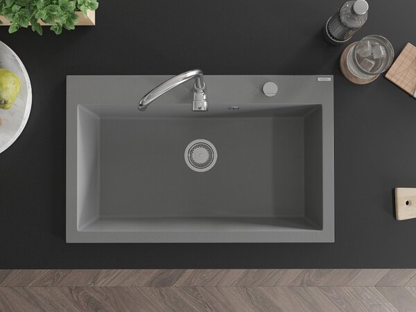 Mexen Elix, 1 tálos gránit mosogató 800 x 500 mm, szürke, króm szifon, 6527801005-71