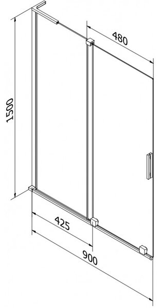 Mexen Velar L, 2 szárnyas eltolható kádparaván 90 x 150 cm, 8 mm mattüveg, grafit, 896-090-003-31-95