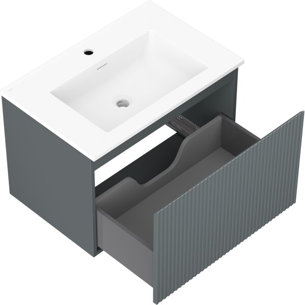 Mexen Rivel, fürdőszobaszekrény 70 cm Otis mosdóval, 1 fiókkal, rovátkolt, grafit matt/fehér matt, 91A20-07047-1-BF66-W18M01