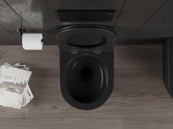 Mexen Carmen, falra akasztható wc csésze 490x365x340 mm, Perem nélküli Tornado + duroplast wc ülőke, fekete matt, 30881085T