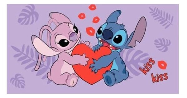 Lila pamut gyerek fürdőlepedő 70x140 cm Lilo and Stitch "Kiss" – Jerry Fabrics