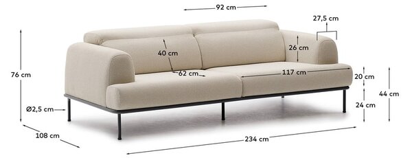 Bézs zsenília kanapé 234 cm Aurum – Kave Home