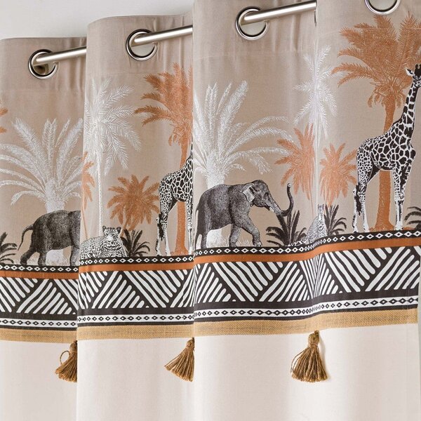 Barna-natúr színű pamut függöny 140x240 cm Kenya Lodge – douceur d'intérieur