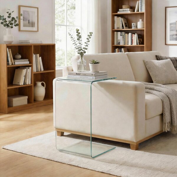 HOMCOM edzett üveg dohányzóasztal, modern monoblokk modell védőlábbal, 80 x 45 x 35 cm, átlátszó