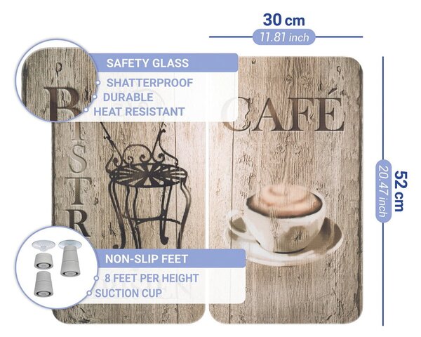 Edzett üveg tűzhely fedőlap szett 2 db-os 30x52 cm Bistrot – Wenko