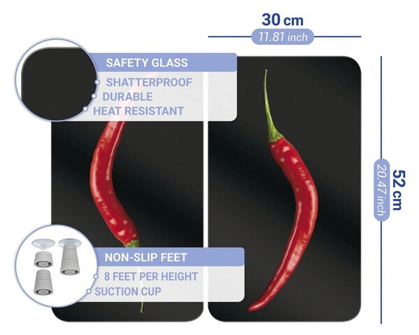 Edzett üveg tűzhely fedőlap szett 2 db-os 30x52 cm Peperoni – Wenko