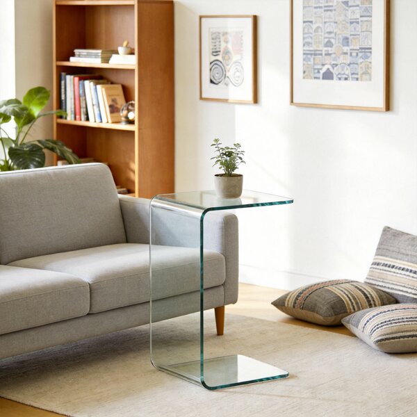 HOMCOM edzett üveg dohányzóasztal, modern monoblokk modell védőlábbal, 80 x 45 x 35 cm, átlátszó