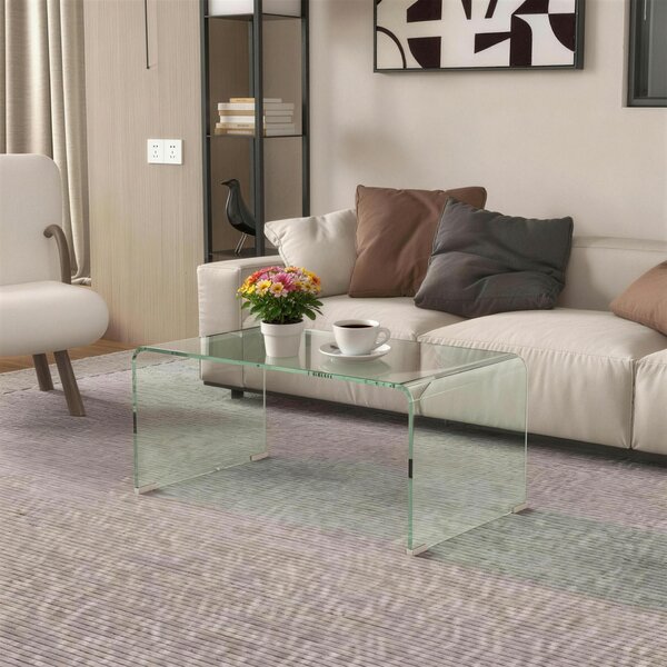 HOMCOM edzett üveg dohányzóasztal, modern monoblokk modell védőlábbal, 80 x 45 x 35 cm, átlátszó