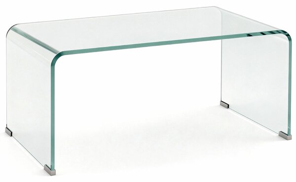 HOMCOM edzett üveg dohányzóasztal, modern monoblokk modell védőlábbal, 80 x 45 x 35 cm, átlátszó