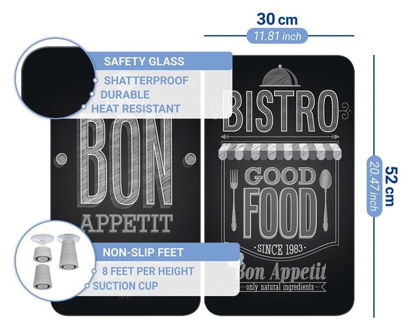 Edzett üveg tűzhely fedőlap szett 2 db-os 30x52 cm Bon Appetit – Wenko