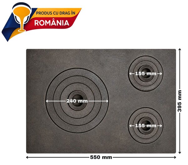 KÖZÉPSŐ ÖNTÖTTVAS FŐZŐLAP 3 LÁNGGAL (NYÍLÁSSAL) + KERET 645 x 625 mm