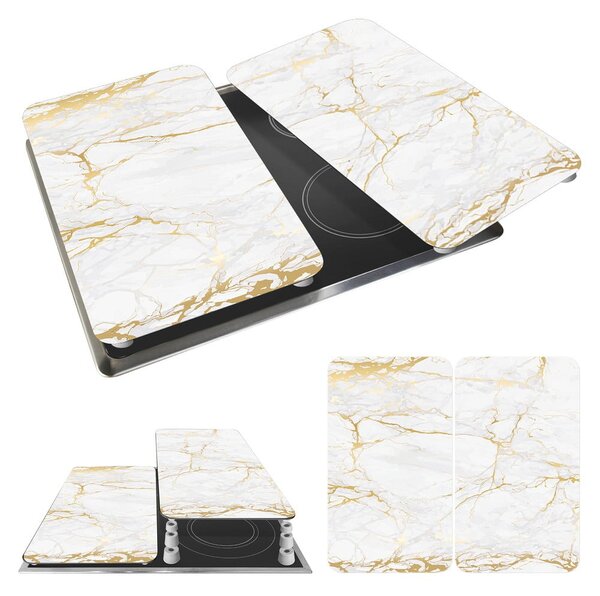 Fehér-aranyszínű edzett üveg tűzhely fedőlap szett 2 db-os 30x52 cm Marble – Wenko