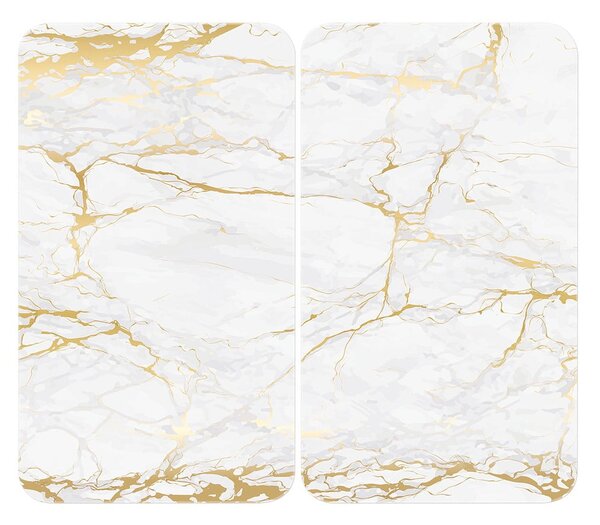 Fehér-aranyszínű edzett üveg tűzhely fedőlap szett 2 db-os 30x52 cm Marble – Wenko