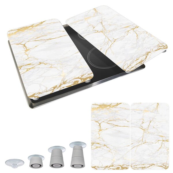 Fehér-aranyszínű edzett üveg tűzhely fedőlap szett 2 db-os 30x52 cm Marble – Wenko