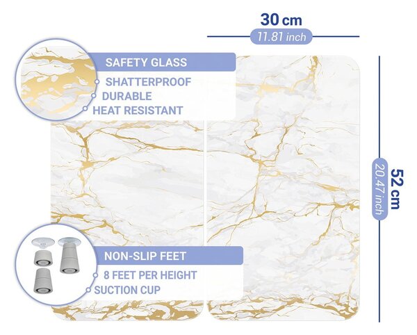 Fehér-aranyszínű edzett üveg tűzhely fedőlap szett 2 db-os 30x52 cm Marble – Wenko