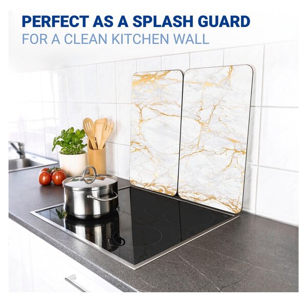 Fehér-aranyszínű edzett üveg tűzhely fedőlap szett 2 db-os 30x52 cm Marble – Wenko