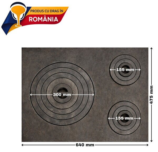 NAGY ÖNTÖTTVAS FŐZŐLAP 3 LÁNGGAL (NYÍLÁSSAL) PLUS 640 x 475 mm