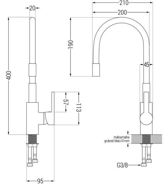 Mexen FLEX - Magas csap / mosogató, fehér / króm, 670900-02