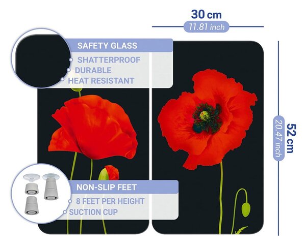 Edzett üveg tűzhely fedőlap szett 2 db-os 52x30 cm Poppy – Maximex