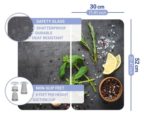 Szürke edzett üveg tűzhely fedőlap szett 2 db-os Universal Herbs – Wenko