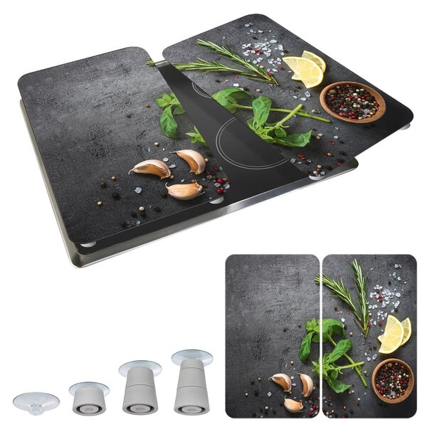 Szürke edzett üveg tűzhely fedőlap szett 2 db-os Universal Herbs – Wenko