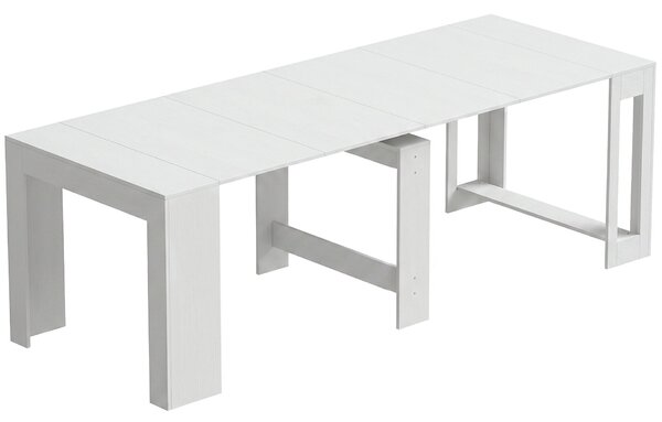 HOMCOM Kihúzható asztal, konzollá alakítható, 10 fő részére, forgácslap, acél, 240 x 90 x 78 cm, fehér
