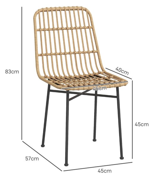 HOMCOM 2 darabos szék szett konyhába és nappaliba, Boho stílusú, PE rattanból és acélból, 45x57x83 cm, Sárga