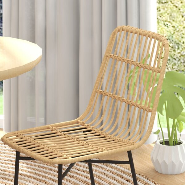 HOMCOM 2 darabos szék szett konyhába és nappaliba, Boho stílusú, PE rattanból és acélból, 45x57x83 cm, Sárga