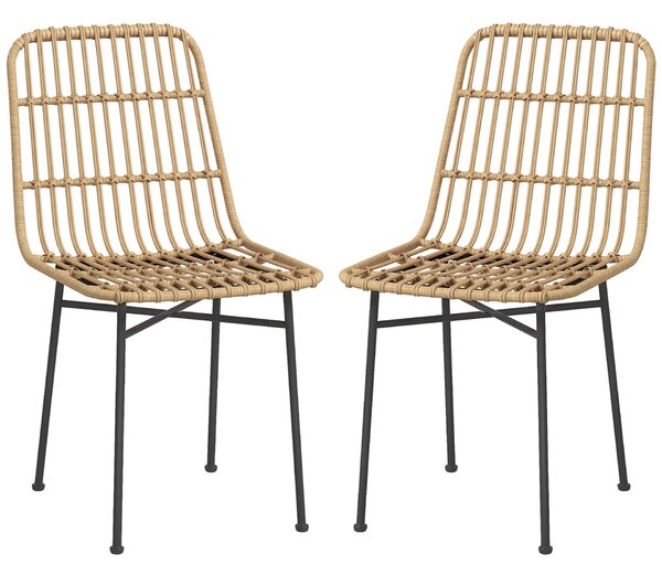 HOMCOM 2 darabos szék szett konyhába és nappaliba, Boho stílusú, PE rattanból és acélból, 45x57x83 cm, Sárga