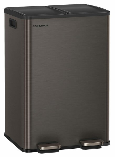 SONGMICS Szemetes 2x30L, 2 rekeszes, soft-close fedéllel és belső vödrökkel, acél, sötétszürke