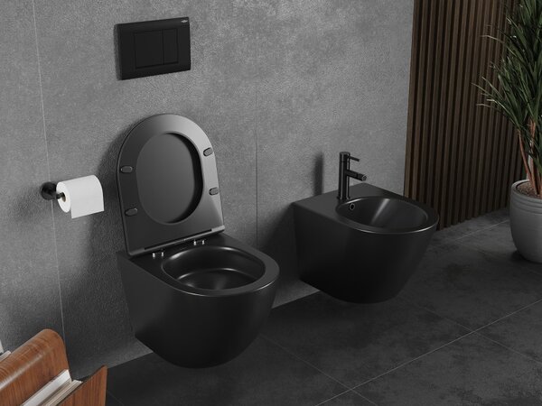 Mexen Lena, falra akasztható WC csésze 490x360x340 mm, Perem nélküli Tornado, matt fekete, 3322XX85T