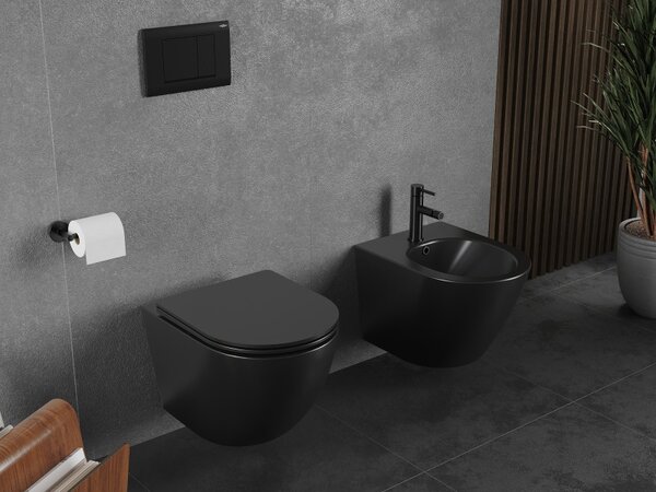 Mexen Lena, falra akasztható WC csésze 490x360x340 mm, Perem nélküli Tornado, matt fekete, 3322XX85T