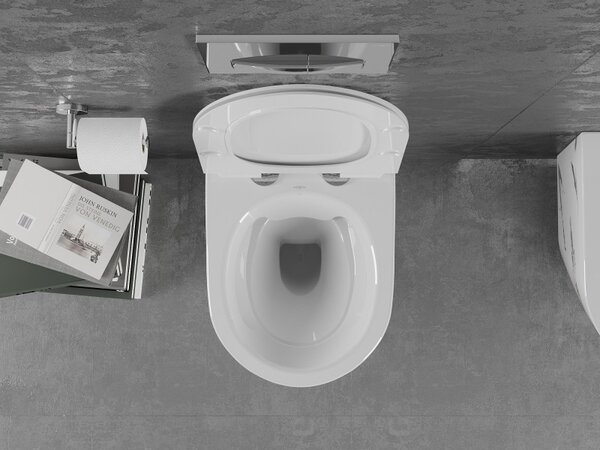 Mexen Lena, Perem nélküli fali WC csésze duroplasztikus ülőkével, lassan záródó, márvány-fehér kőutánzattal, 30224091