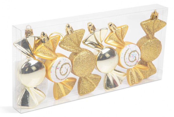 Karácsonyfadísz szett - arany cukor - 10 x 3,6 cm - 6 db / szett