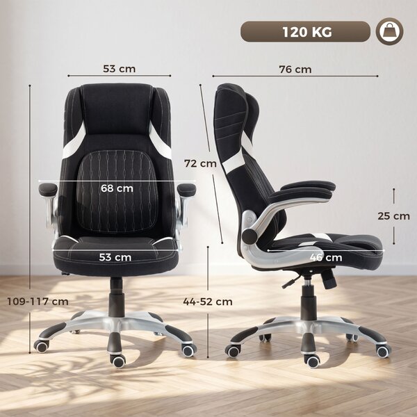 Vinsetto ergonomikus vászon irodai szék deréktámasszal, 68 x 76 x 117 cm, fekete