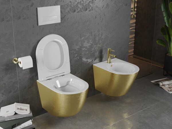 Mexen Lena, függő WC csésze 480x360x355 mm, fehér - arany mintás, 30224007
