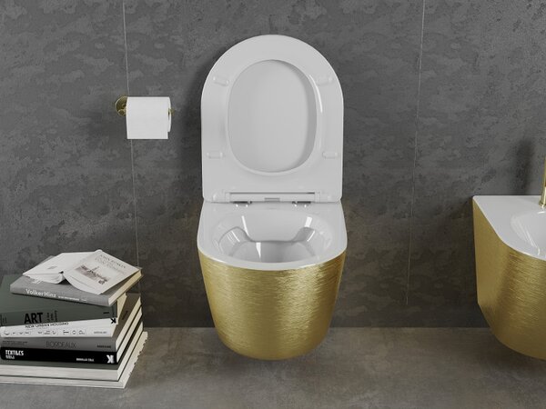 Mexen Lena, függő WC csésze 480x360x355 mm, fehér - arany mintás, 30224007