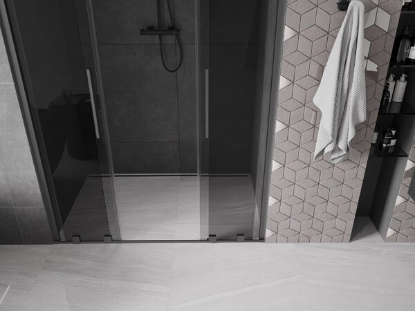 Mexen Velar Duo, tolózuhanyajtó nyitáshoz 140 cm, 8 mm szürke üveg, polírozott grafit, 871-140-000-42-95