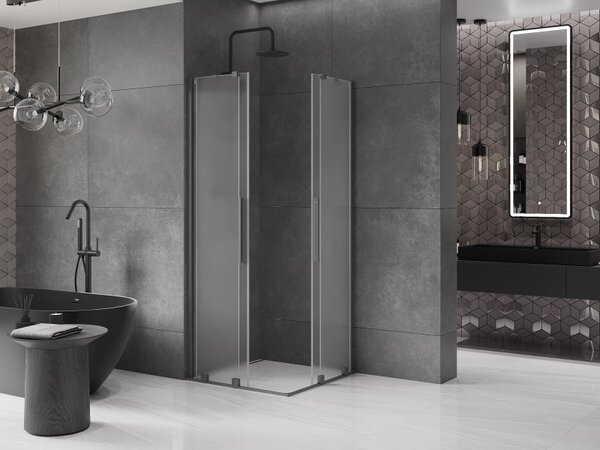 Mexen Velar Duo, tolóajtós zuhanykabin 80 x 80 cm, 8 mm-es mattüveg, polírozott grafit, 871-080-080-32-95